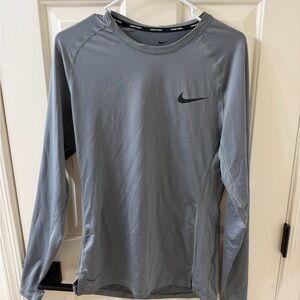 Nike Long Sleeve Dri-FIT Crew in Light Gray with Black Swoosh